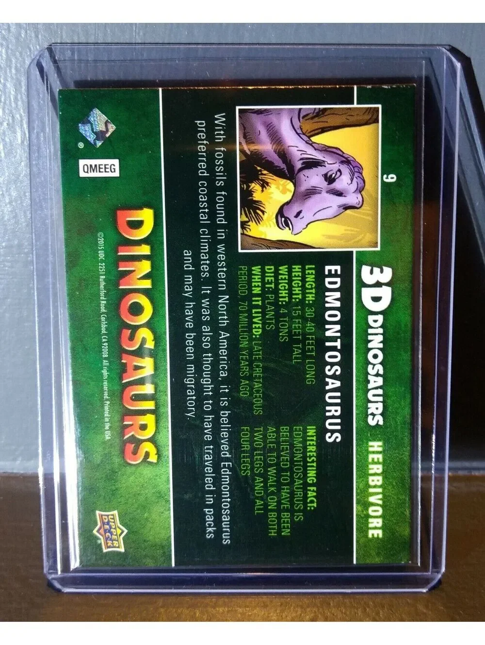 2015 Upper Deck Dinosaurs 3-D Lenticular Edmontosaurus #9 Trading Card